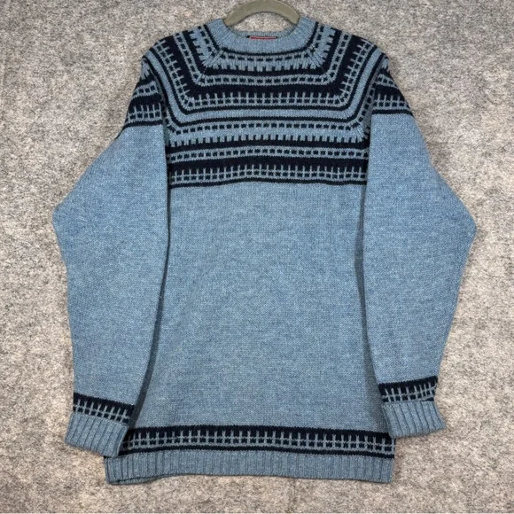 Merino Knitwear Blue Fair Isle Wool Sweater Nordic Pattern Denmark Fisherman - Picture 2 of 15